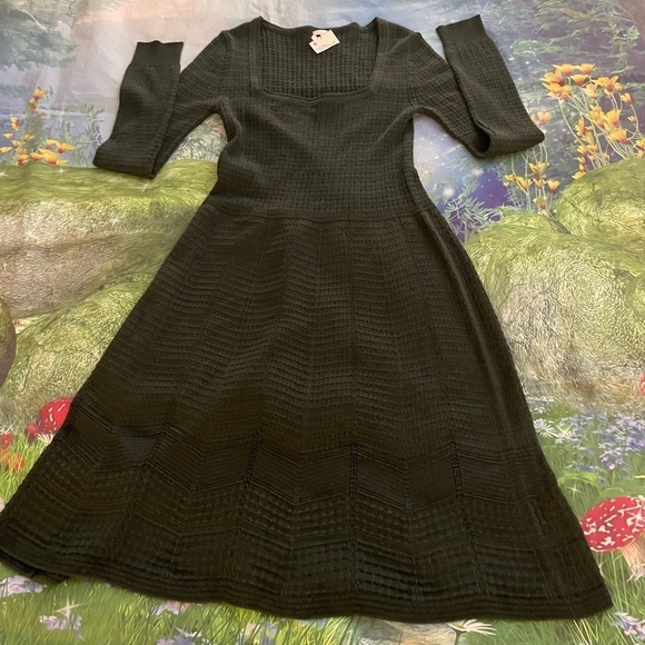 M by Missoni Square Neck Knit Fit Flare Dress, Forest Green, Size IT44/8 US, EUC - Picture 9 of 11